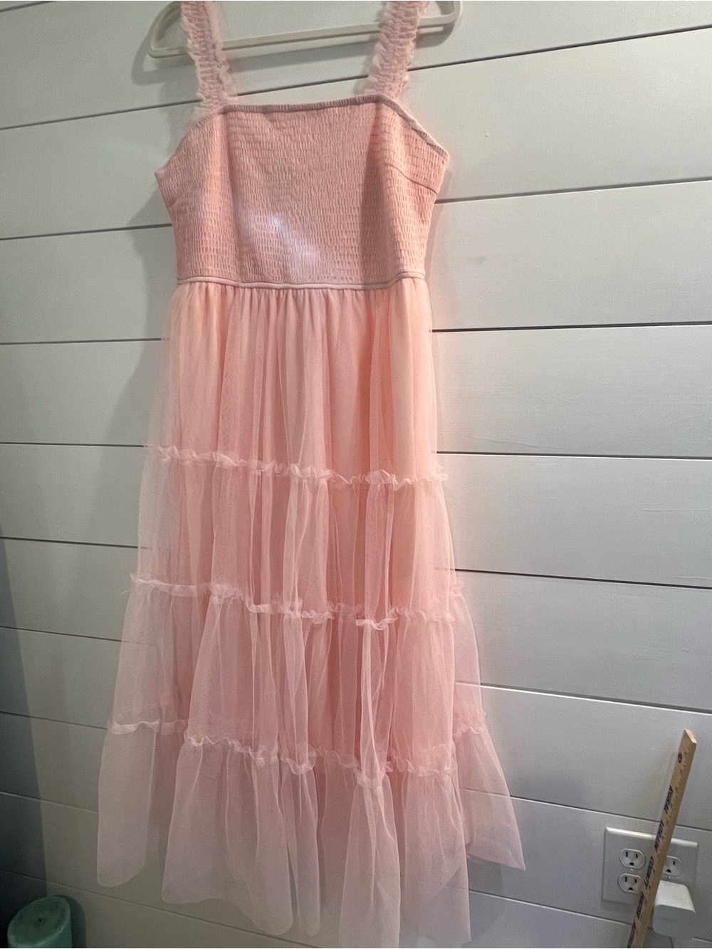 Smocked Bodice Pink Tiered Maxi Dress with Ruffled Straps Pretty Garden XL